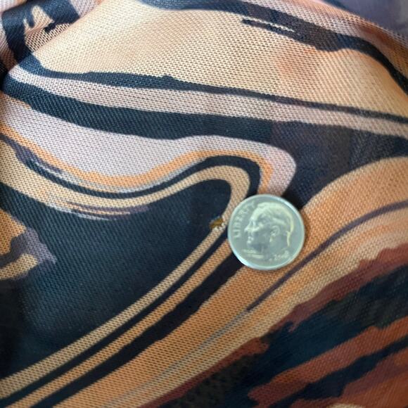 Zara Brown & Black Abstract Print Long Sleeve Sheer Bodysuit Size Medium - Picture 6 of 10